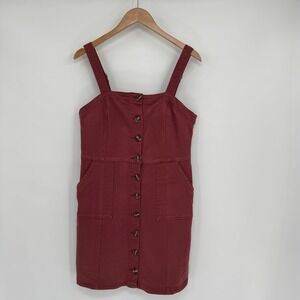 Thread & Supply‎ Mauve Button Front Denim Pinafore Overall Dress Women's Sz M